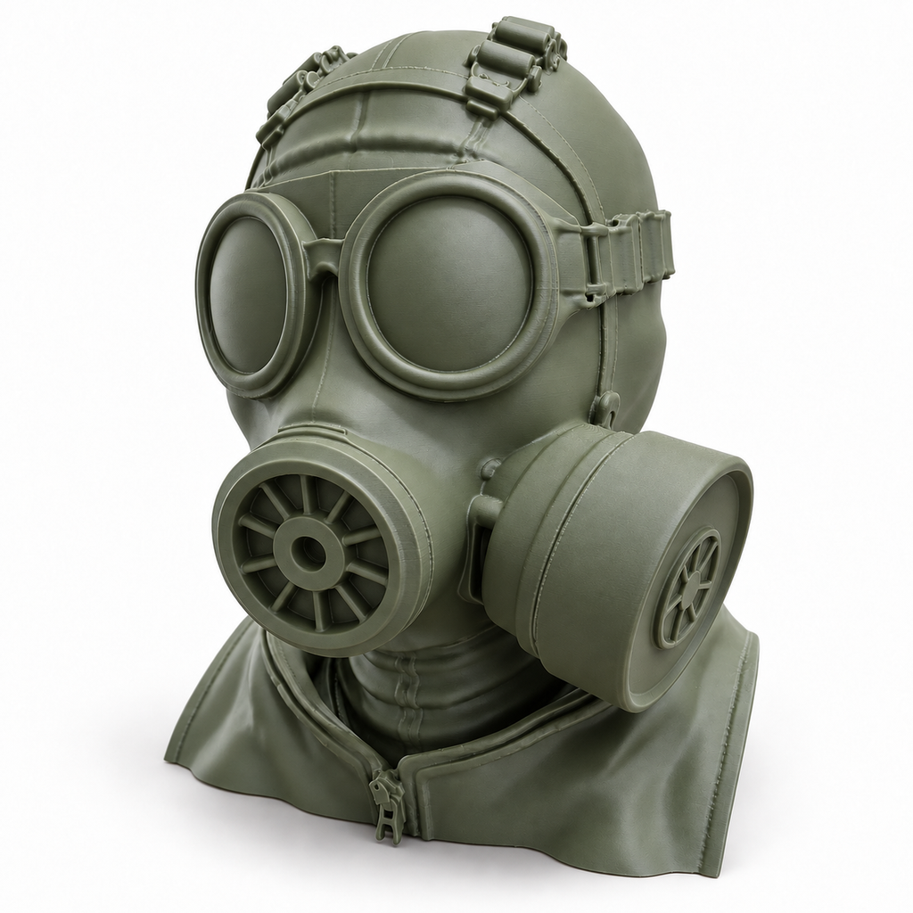 Wasteland Ranger headphone stand in matte olive, front view on white