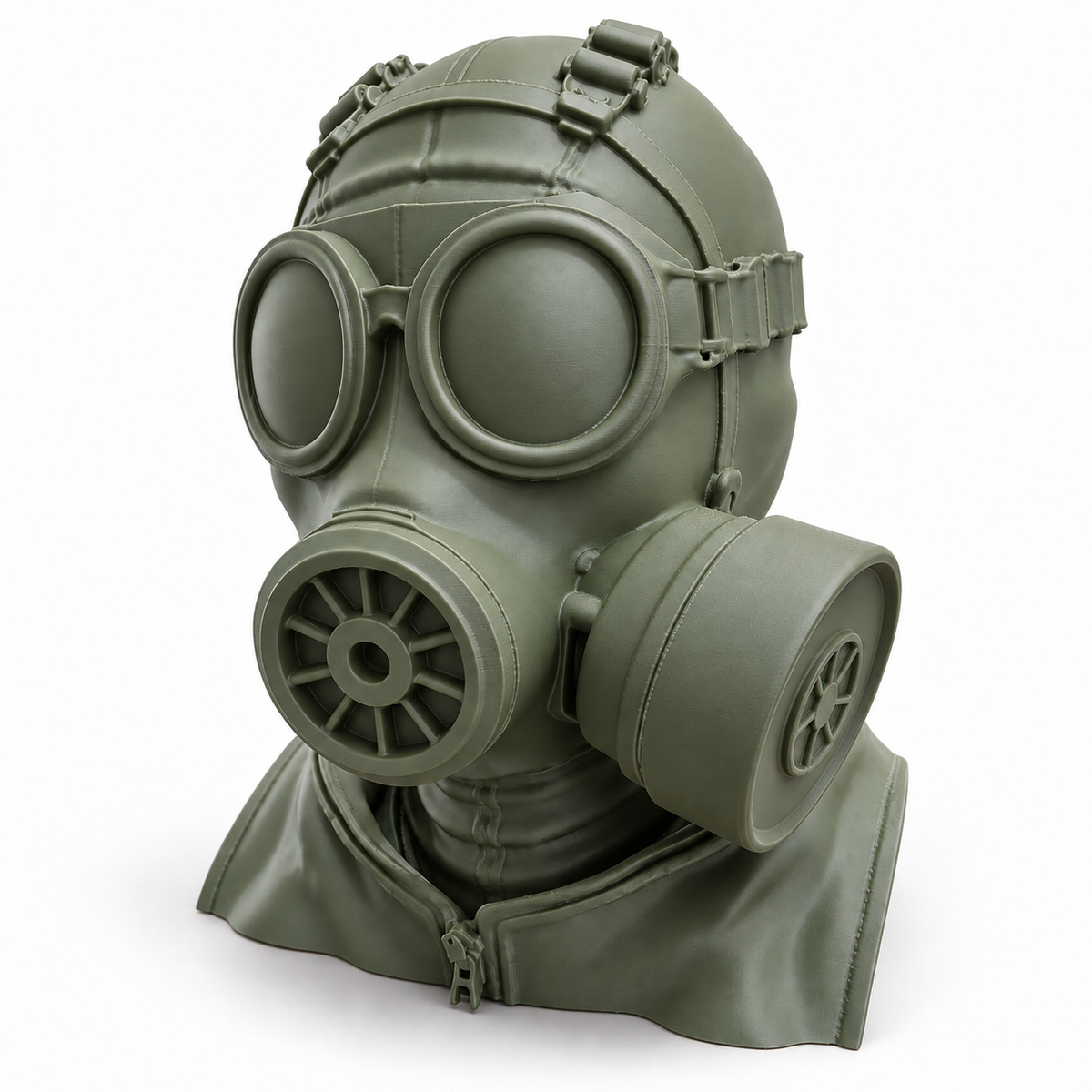 Wasteland Ranger headphone stand in matte olive, front view on white