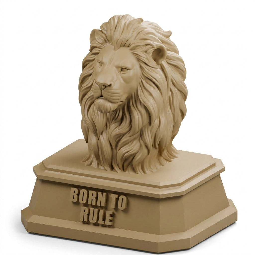 Born to Rule — Lion Head Desk Sculpture on white