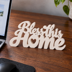 Bless This Home desk letters in Ivory on an office desk
