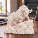 CONQR Raging Bull desk statue in Warm Beige on an office desk