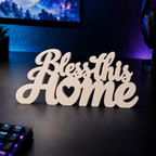 Bless This Home desk letters in Ivory on a gaming desk