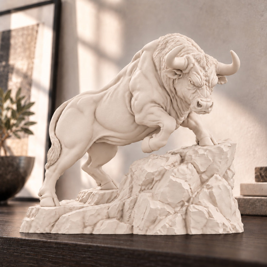 Raging Bull statue Warm Beige low angle