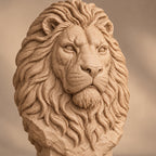 Close-up of the carved lion mane and face