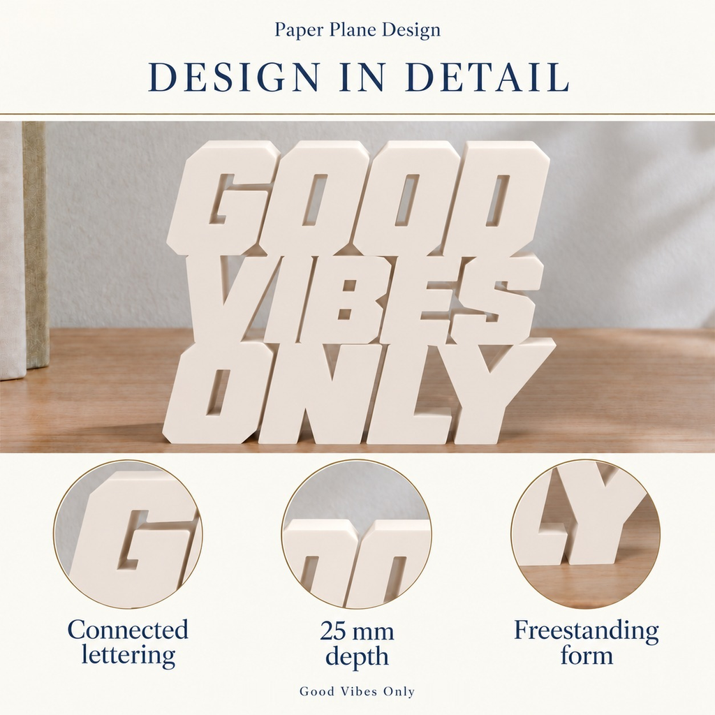 Good Vibes Only desk letters design in detail