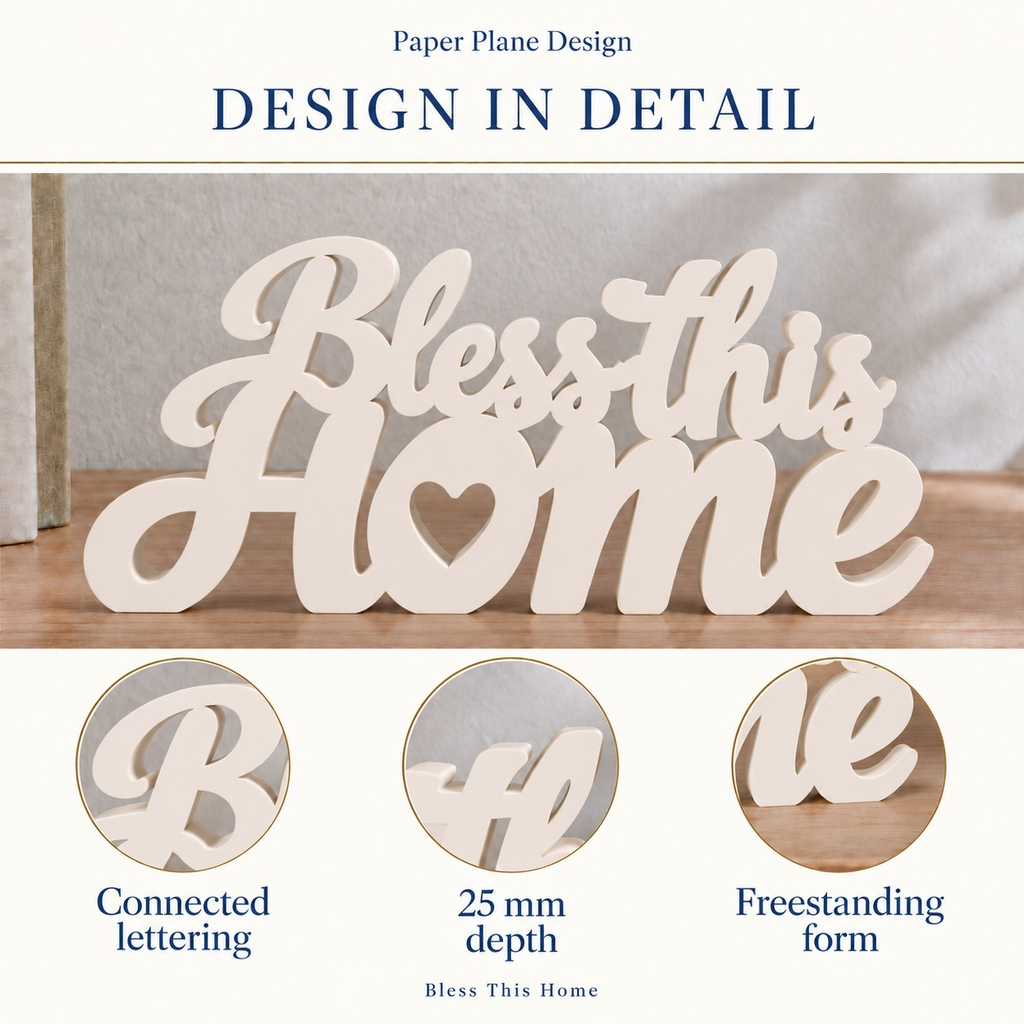Bless This Home desk letters design in detail