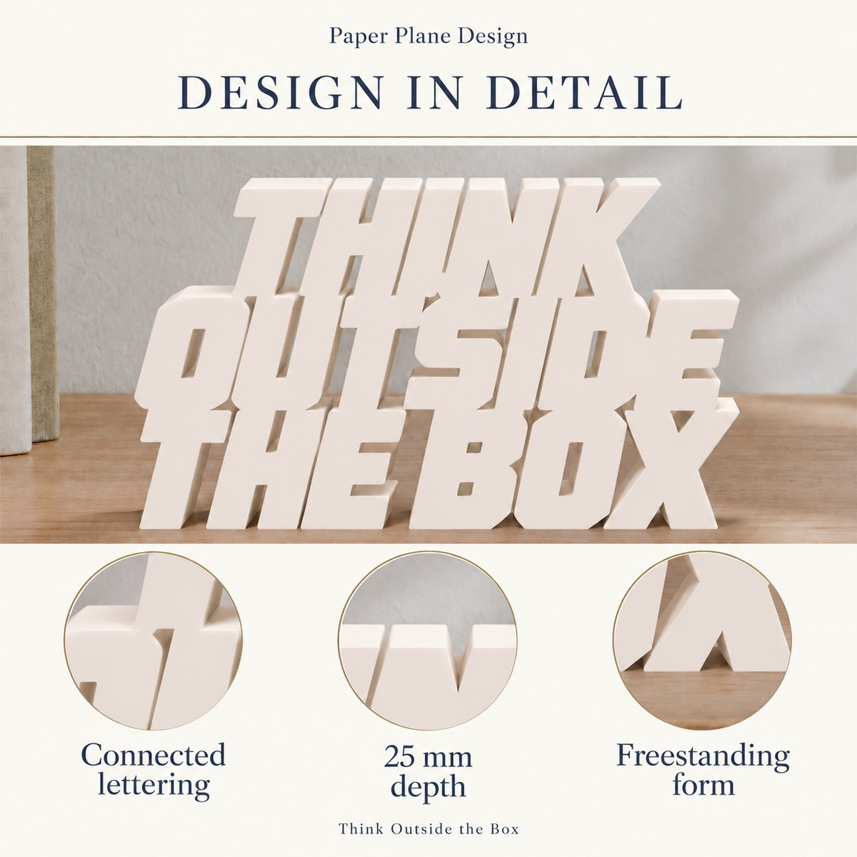 Think Outside the Box desk letters design in detail