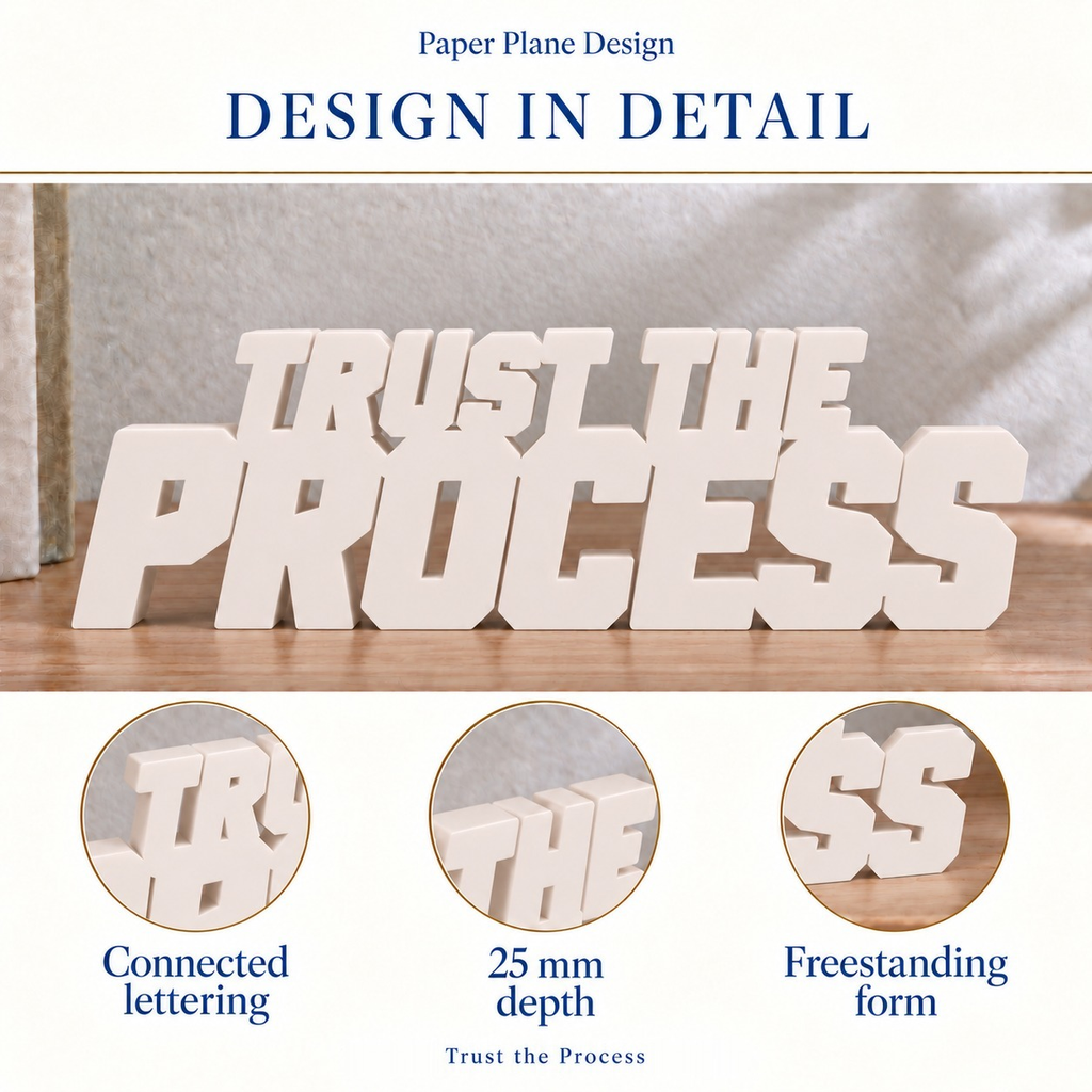 Trust the Process desk letters design in detail