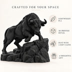 CONQR Raging Bull desk statue in Black product explainer - lightweight PLA, 3D printed detail