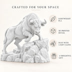 CONQR Raging Bull desk statue in White product explainer - lightweight PLA, 3D printed detail