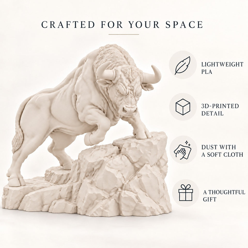 Raging Bull statue Warm Beige lightweight PLA features