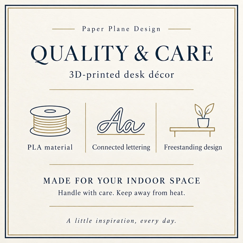 CONQR desk letters quality and care card