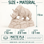 Charging Rhino statue Warm Beige size and material, 170 mm tall