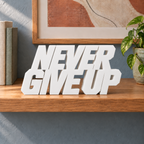 Never Give Up desk letters – White on the ledge
