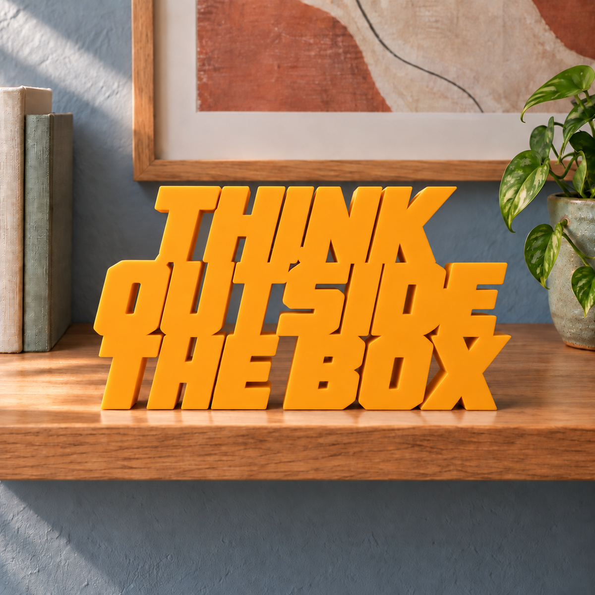 Think Outside the Box desk letters – Orange on the ledge