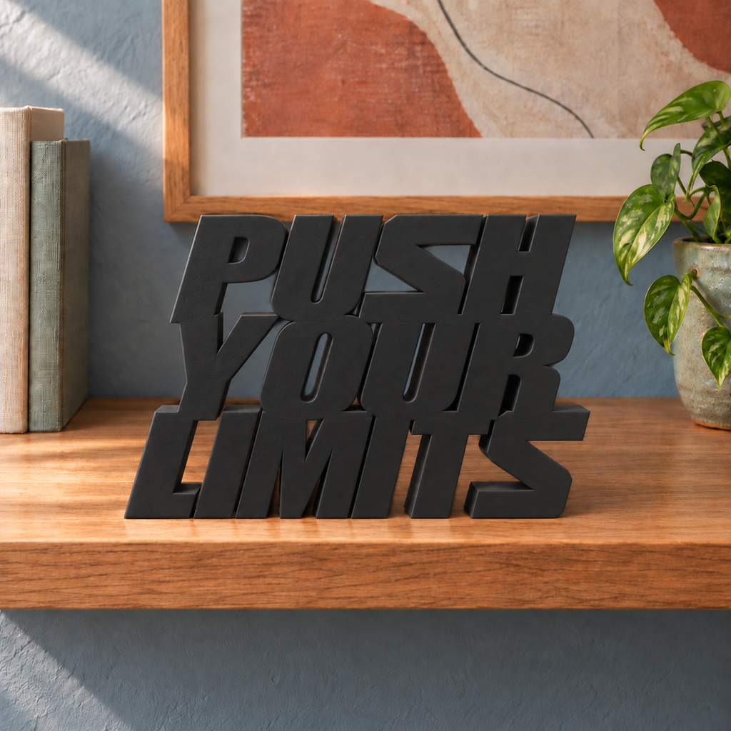 Push Your Limits desk letters – Black on the ledge