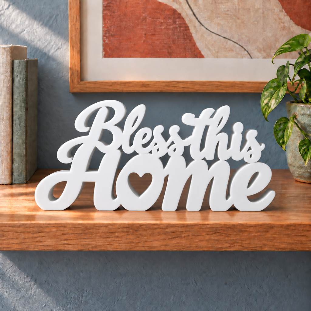 Bless This Home desk letters – White on the ledge