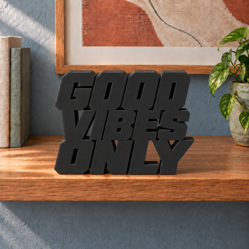 Good Vibes Only desk letters – Black on the ledge
