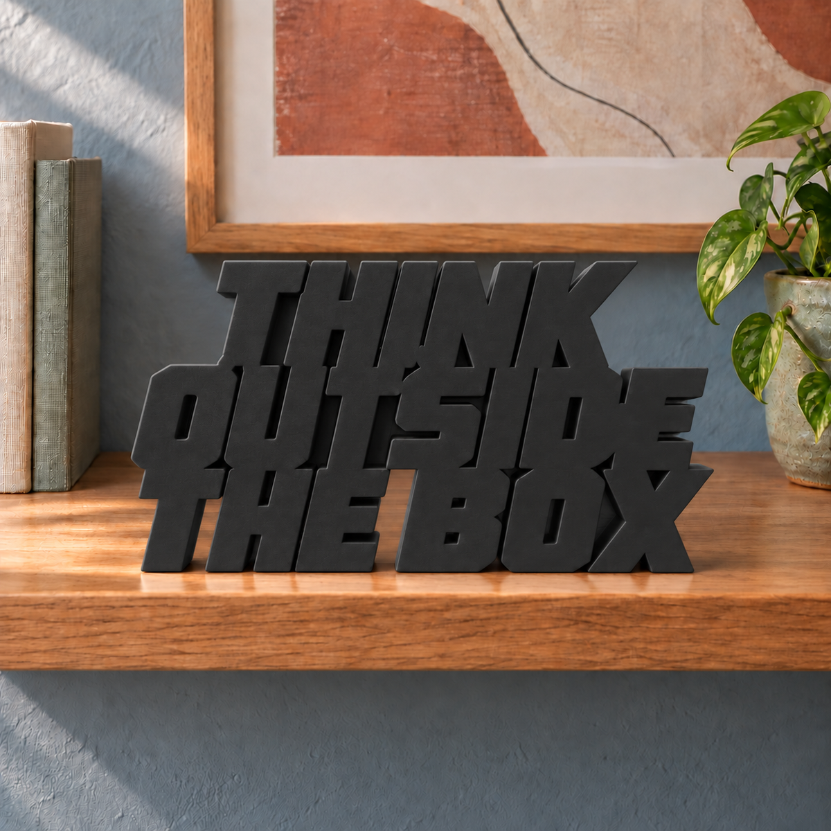 Think Outside the Box desk letters – Black on the ledge