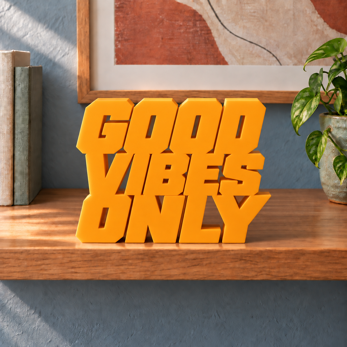 Good Vibes Only desk letters – Orange on the ledge