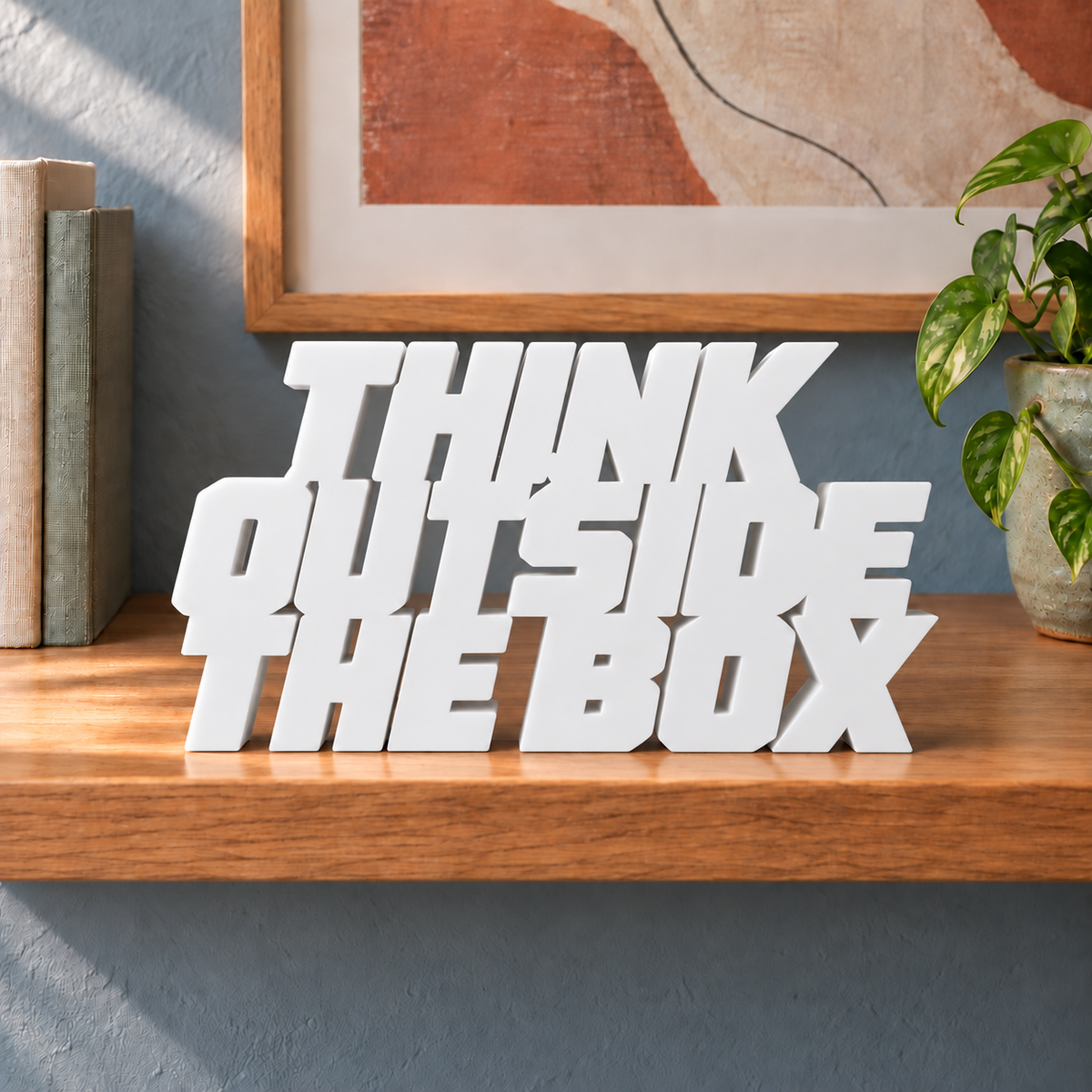 Think Outside the Box desk letters – White on the ledge