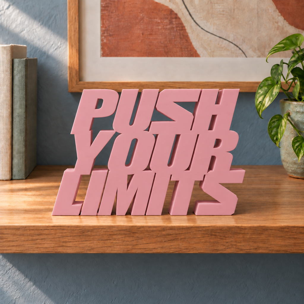 Push Your Limits desk letters – Sakura Pink on the ledge