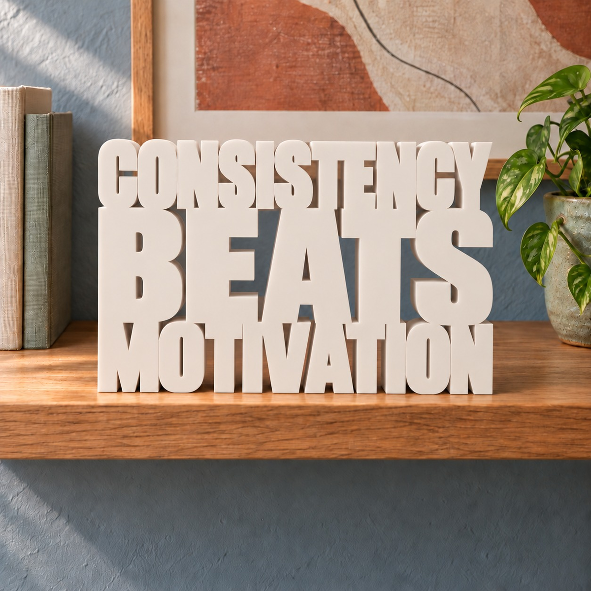 Consistency Beats Motivation desk letters – Ivory on the ledge