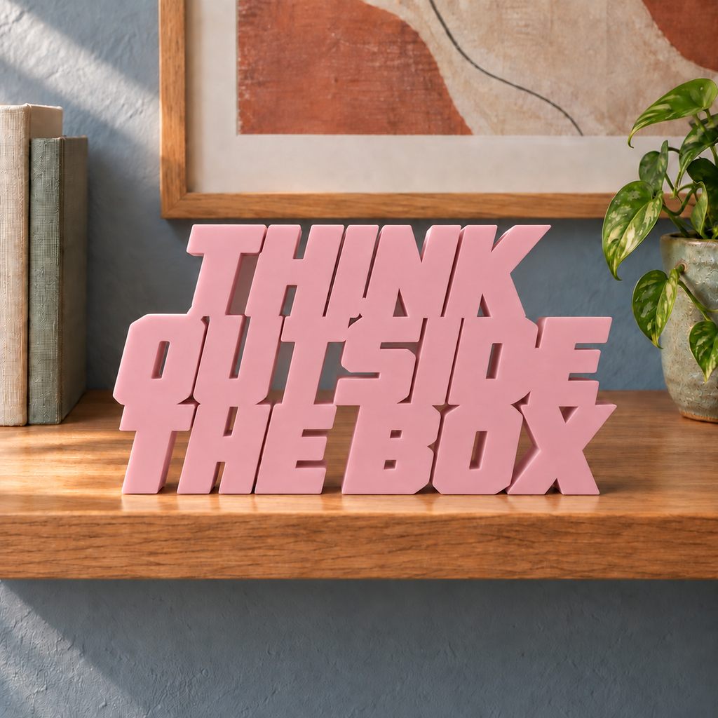 Think Outside the Box desk letters – Sakura Pink on the ledge