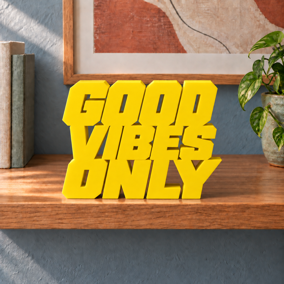Good Vibes Only desk letters – Yellow on the ledge
