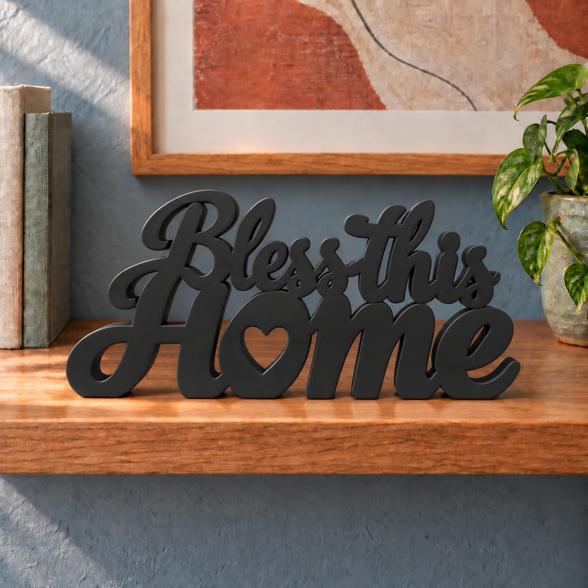 Bless This Home desk letters – Black on the ledge