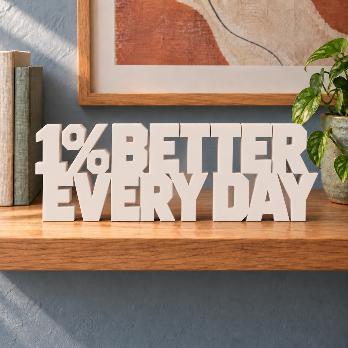 1% Better Every Day desk letters – Ivory on the ledge