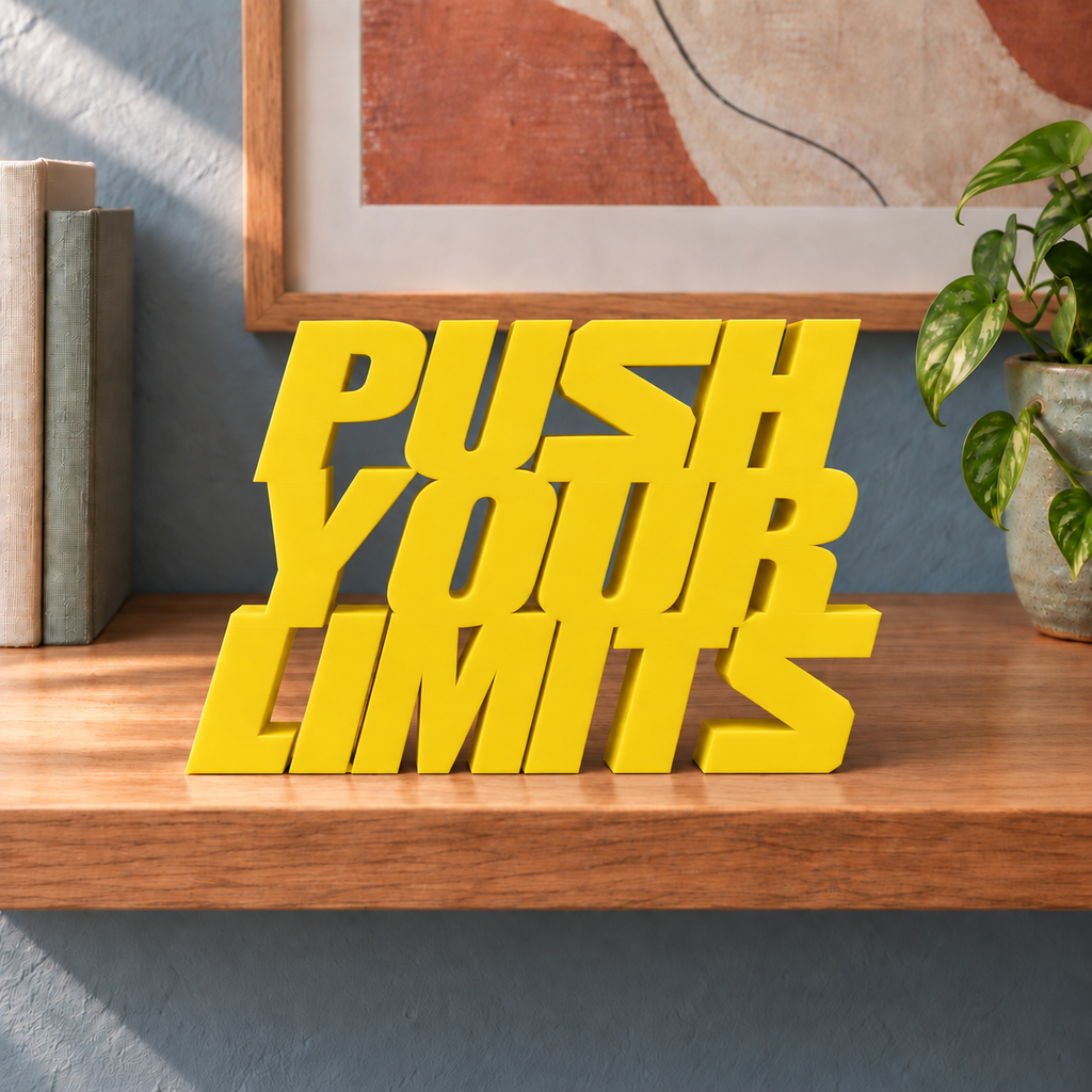 Push Your Limits desk letters – Yellow on the ledge