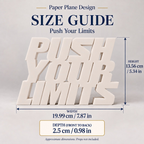 Push Your Limits desk letters size guide with dimensions