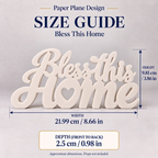 Bless This Home desk letters size guide with dimensions