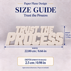 Trust the Process desk letters size guide with dimensions