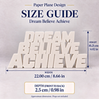 Dream Believe Achieve desk letters size guide with dimensions
