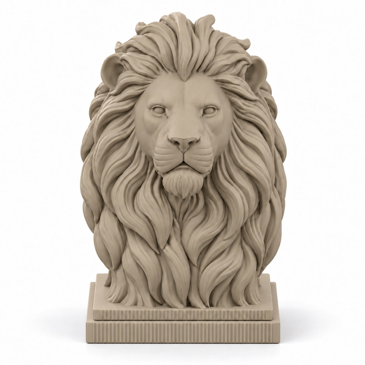 Ribbed base lion desk sculpture on white background