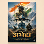 Tri-service shield composite over a map of India under Abhedya in Devanagari