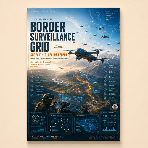 Glowing sensor network over frontier mountains with control station – Border Surveillance Grid