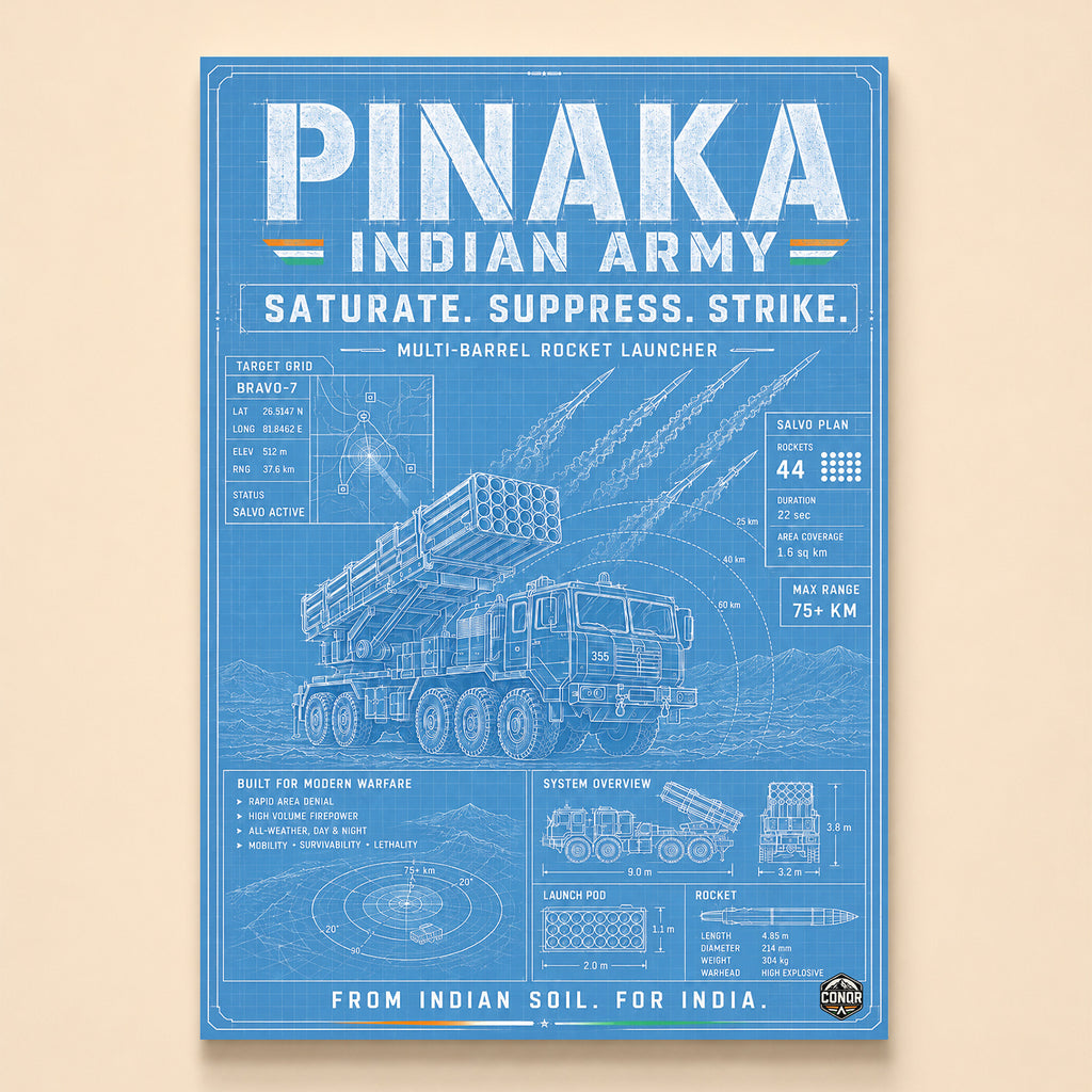 Blueprint of a Pinaka rocket salvo with target grid and salvo plan – Saturate, Suppress, Strike