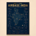 Gold map of India with connected airbase nodes and fighter blueprints – Airbase India