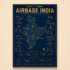 Gold map of India with connected airbase nodes and fighter blueprints – Airbase India