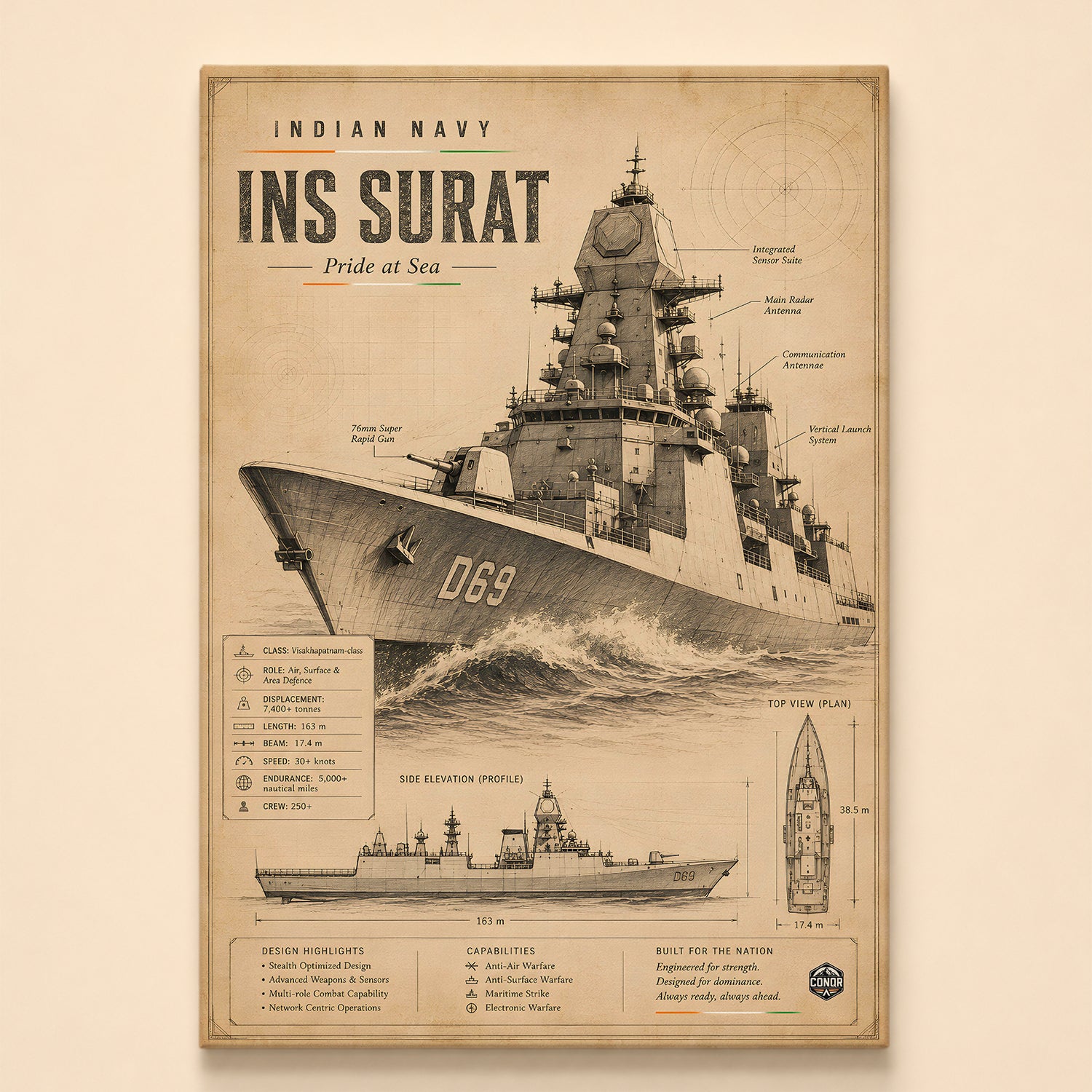 Vintage INS Surat Navy Wall Art (CONQR-BHARAT-NAVY-017)