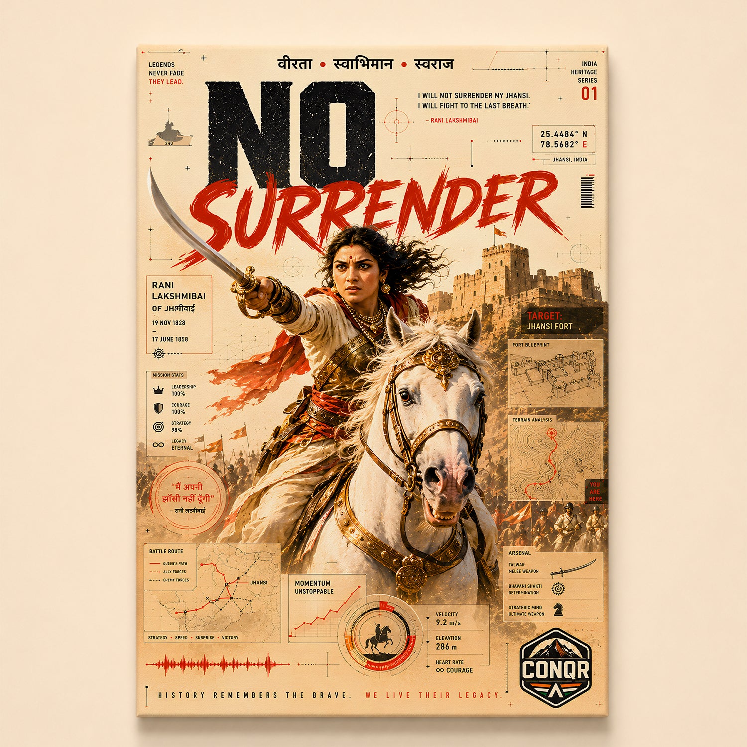 No Surrender Rani Lakshmibai Wall Art (CONQR-LAXMIBAI-003)