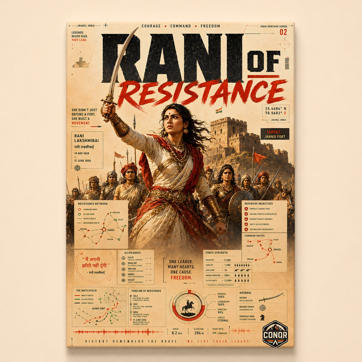 Rani of Resistance Vintage Wall Art (CONQR-LAXMIBAI-007)