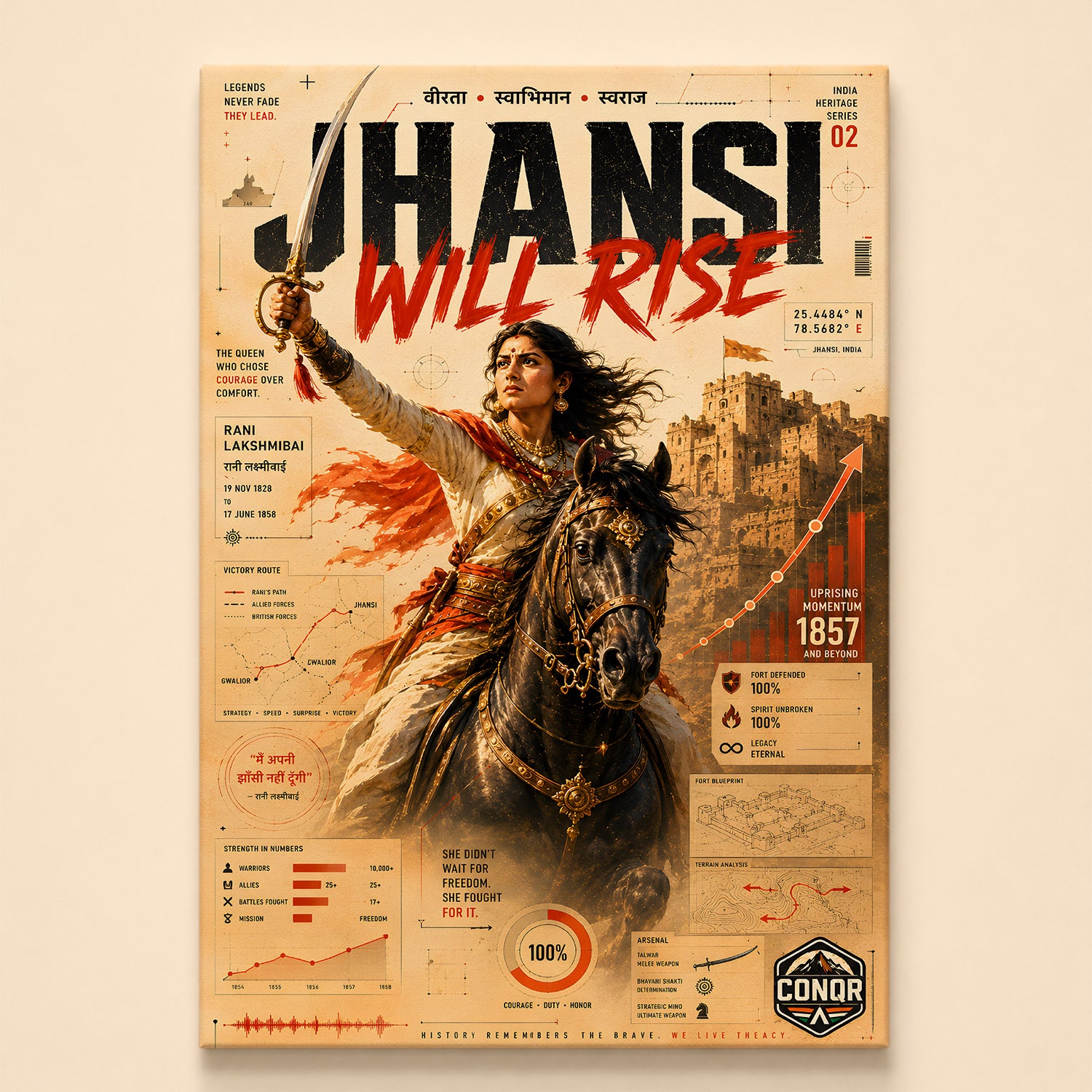 Jhansi Will Rise Vintage Wall Art (CONQR-LAXMIBAI-009)