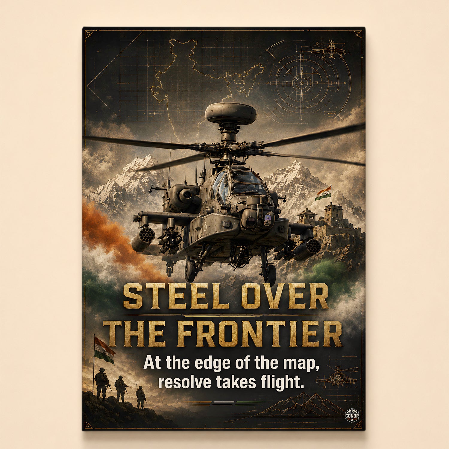 Attack helicopter over snowfields as soldiers raise the tricolor – Steel Over the Frontier