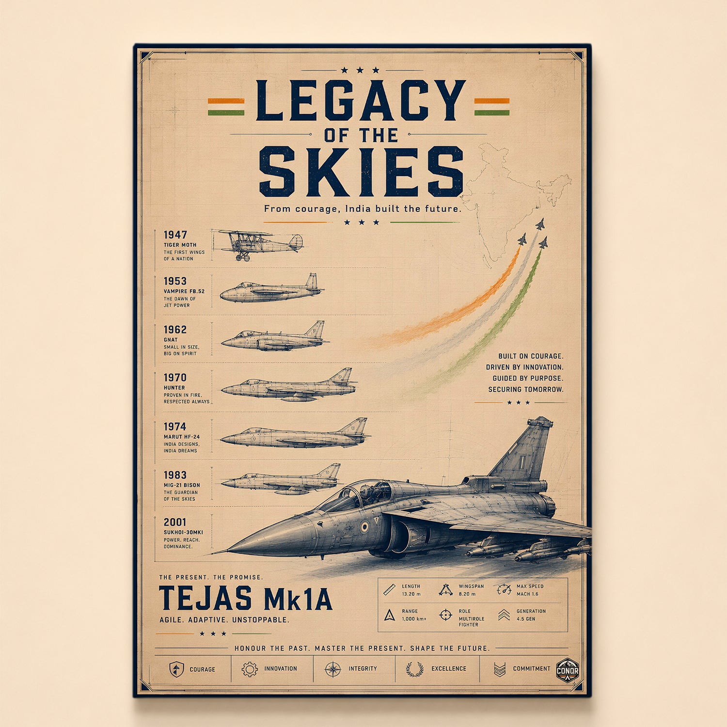 Aircraft evolution timeline from the 1947 Tiger Moth to the Su-30MKI – Legacy of the Skies