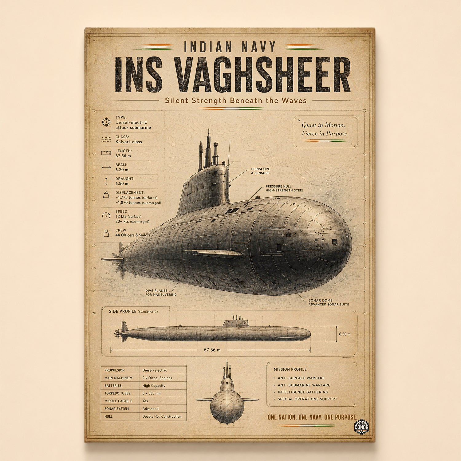 Vintage INS Vaghsheer Navy Wall Art (CONQR-BHARAT-NAVY-015)