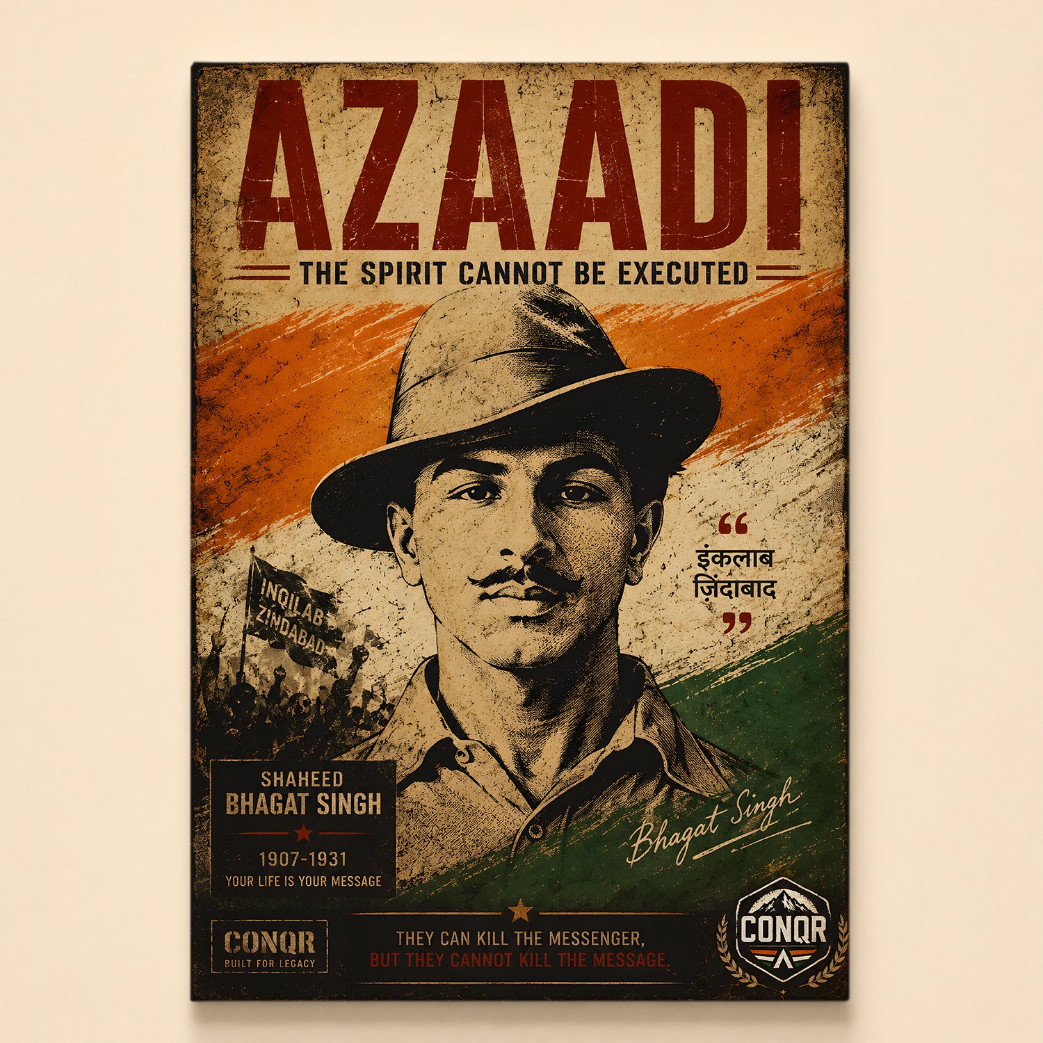 Inquilab Zindabad Bhagat Singh Wall Art (CONQR-BHART-BHAGAT-003)